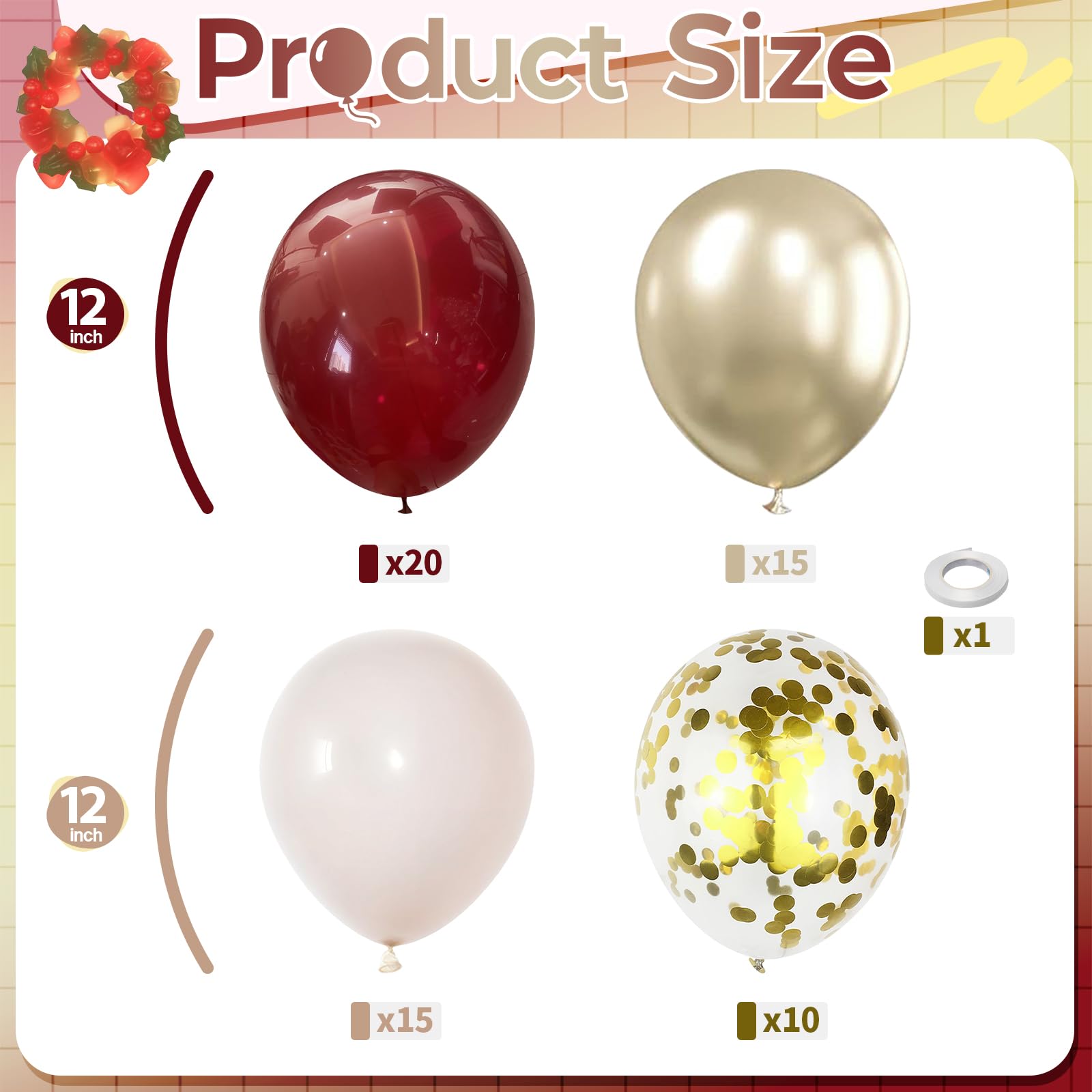HILAVO Burgundy and Gold Balloons – 60Pcs Latex Balloon Set for Birthday, Wedding, Graduation, Bridal Shower