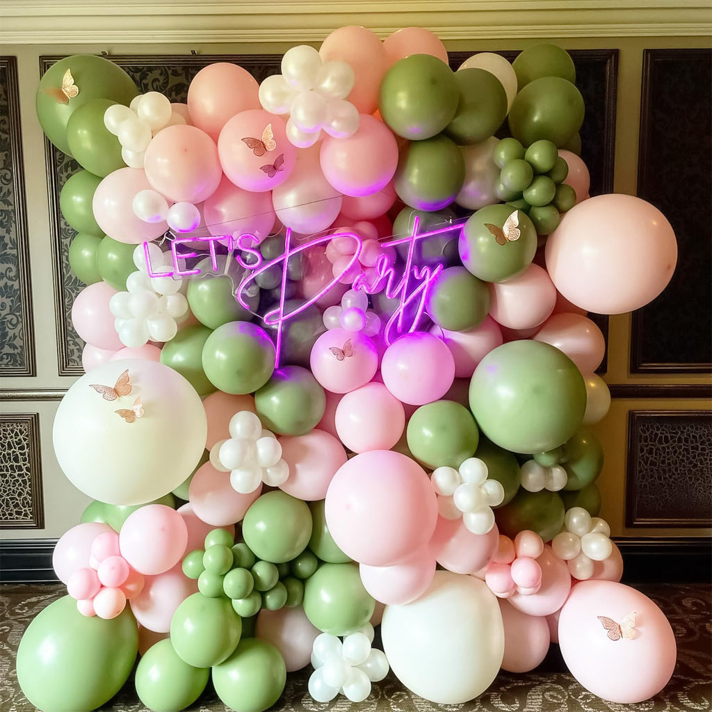 HILAVO Sage Green Pink Balloons 12in 389 Ivory & Gold Latex Party Decor