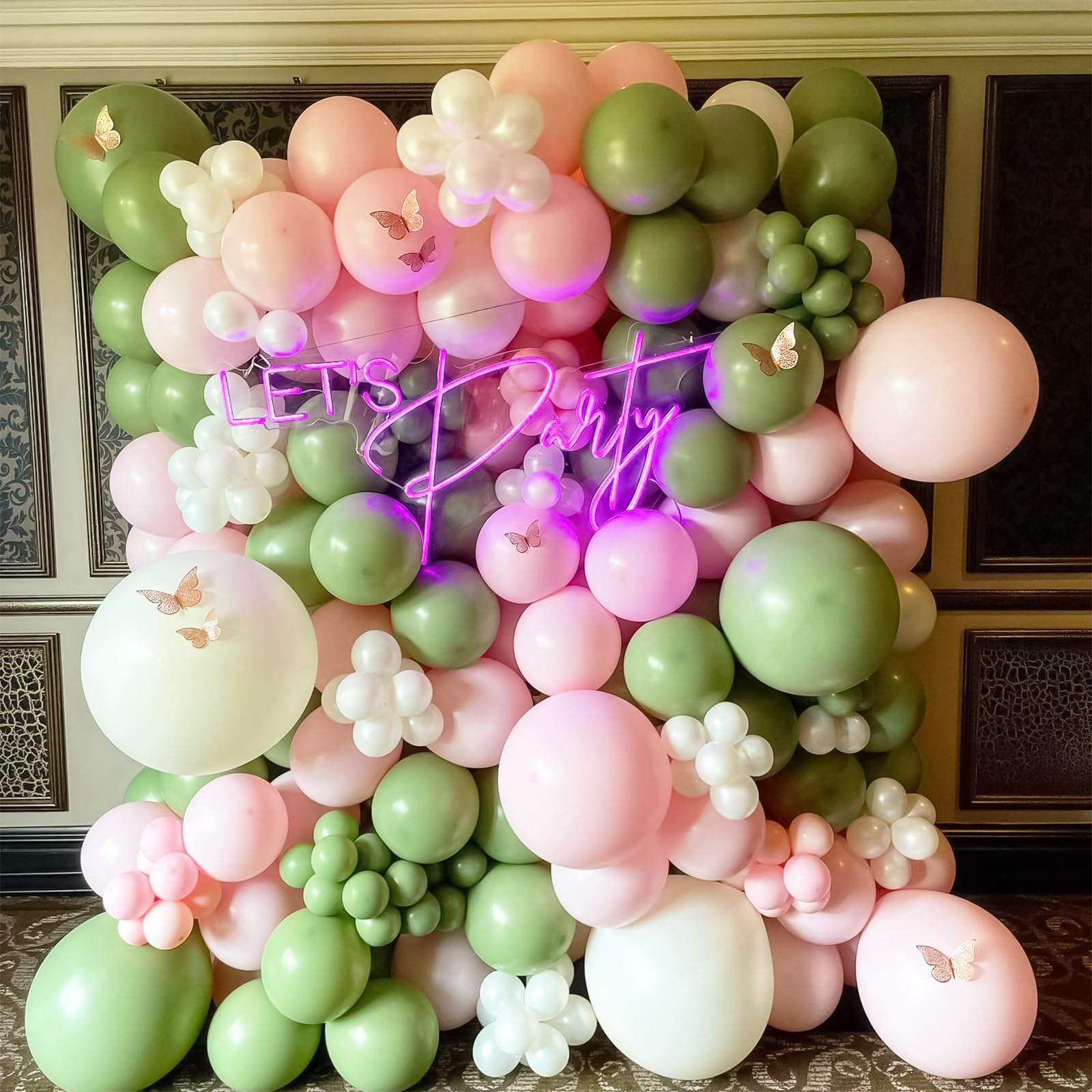 HILAVO Sage Green Pink Balloons 12in 389 Ivory & Gold Latex Party Decor