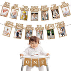 HiParty 1st Birthday Photo Banner Kit: Milestone Frames (Newborn–12 Months) + ONE Banner