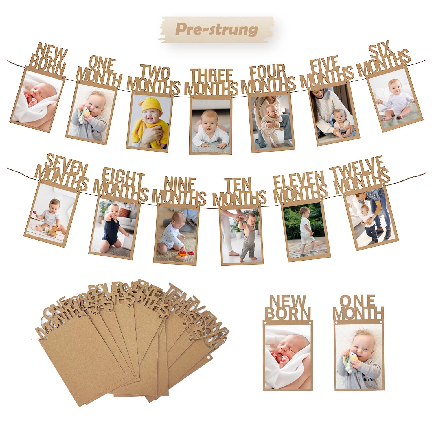 HiParty 1st Birthday Photo Banner for Baby — Milestone Garland from Newborn to 12 Months (Kraft)