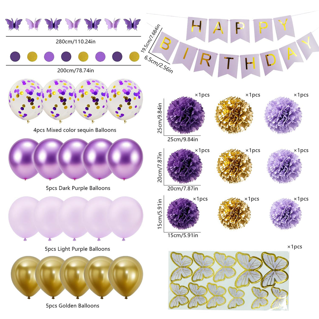 HipTree 40pcs Purple Gold Birthday Party Decorations – Banner, Balloons & More