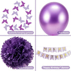 HipTree 40pcs Purple Gold Birthday Party Decorations – Banner, Balloons & More