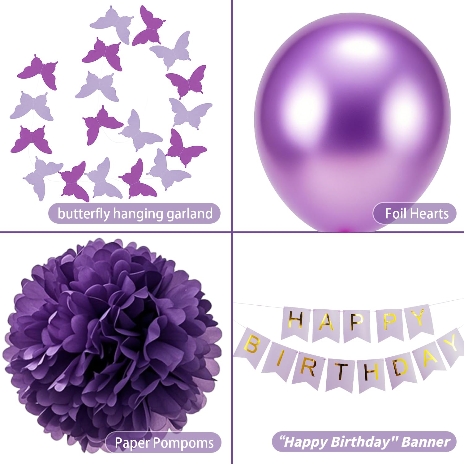 HipTree 40pcs Purple Gold Birthday Party Decorations – Banner, Balloons & More