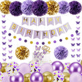 HipTree 40pcs Purple Gold Birthday Party Decorations – Banner, Balloons & More