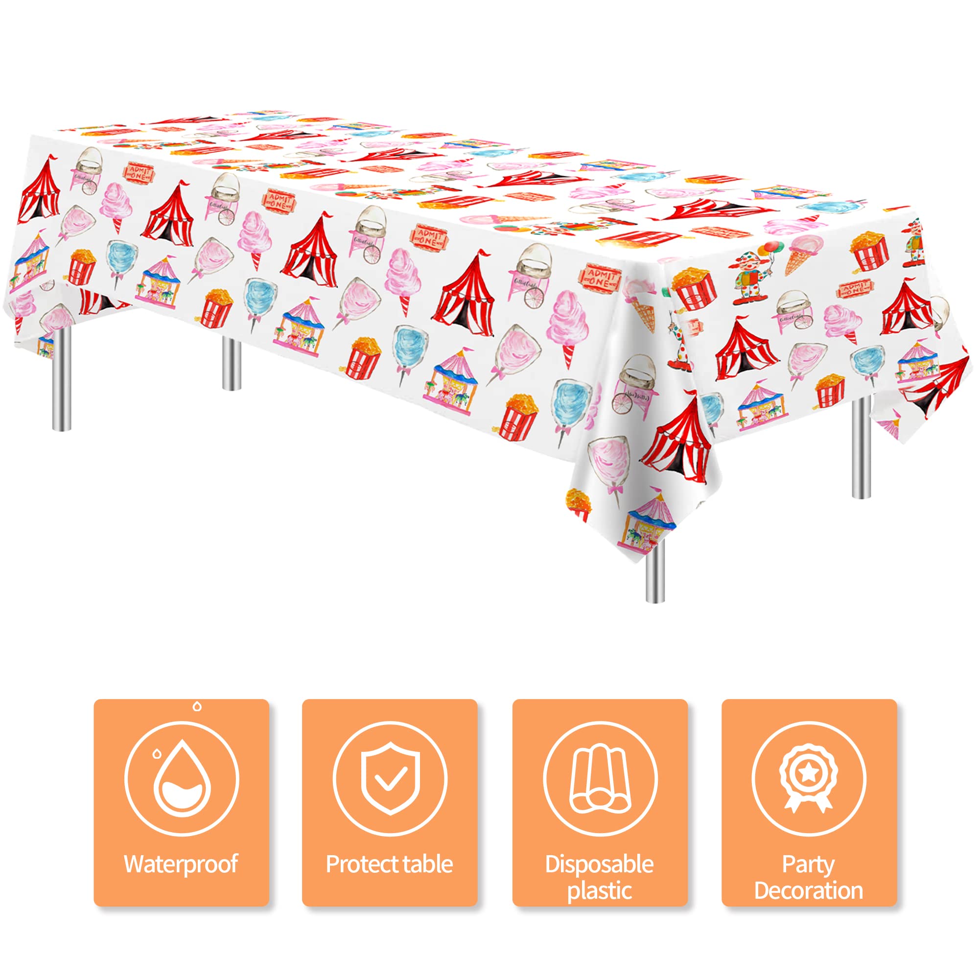 HIPVVILD Circus Carnival Theme Tablecloths – 4 Pack, 54 x 108 in