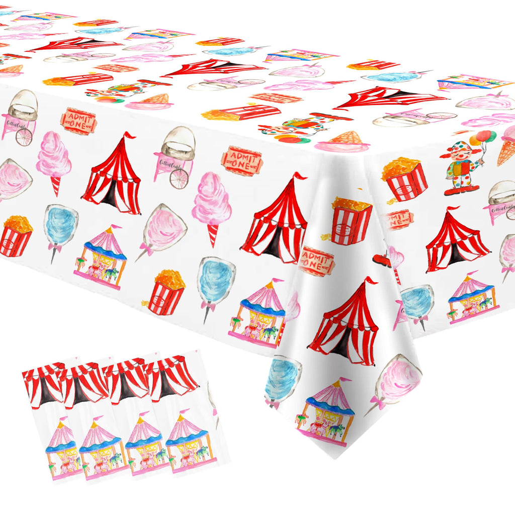 HIPVVILD Circus Carnival Theme Tablecloths – 4 Pack, 54 x 108 in