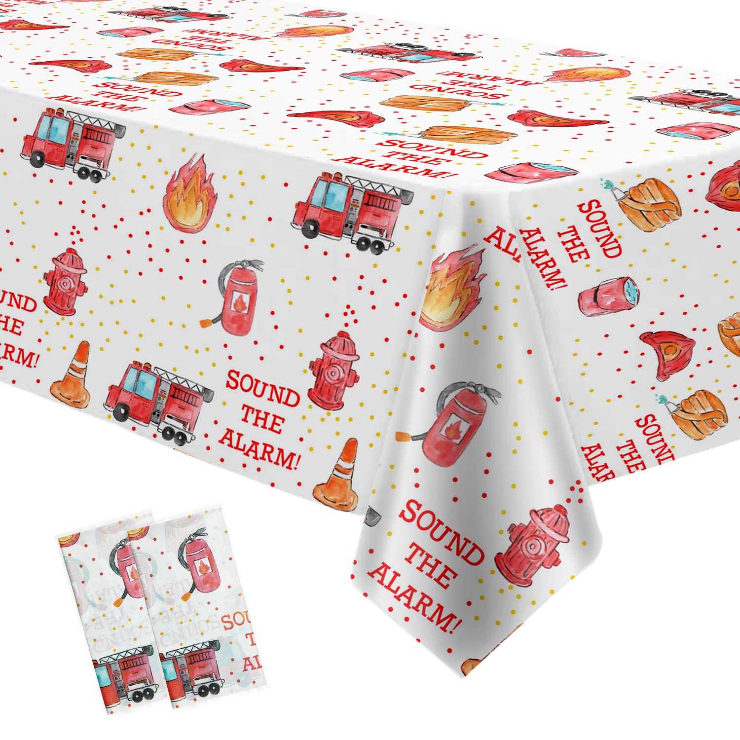 HIPVVILD Fire Truck Birthday Tablecloths – 2-Pack, 54x108 in, Disposable Firefighter Table Covers