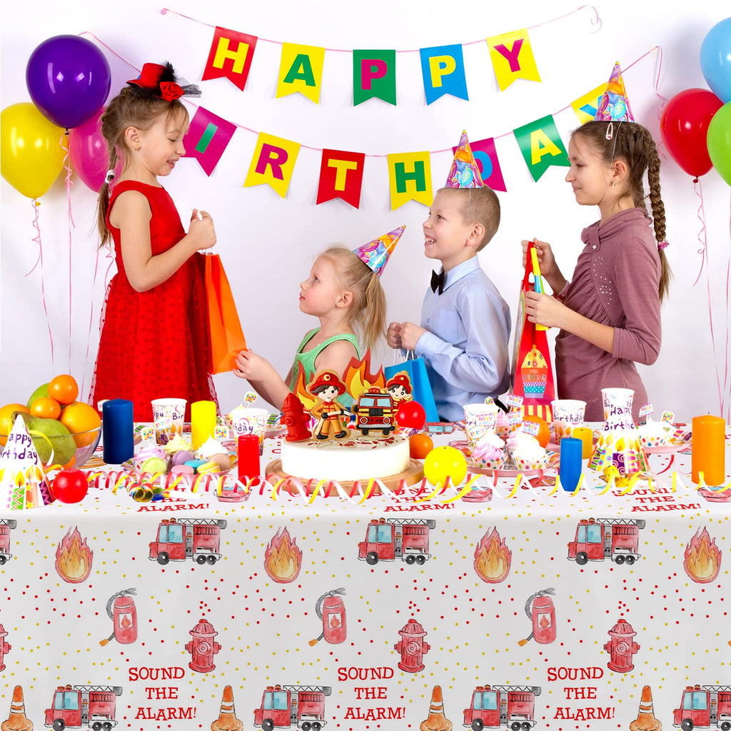 HIPVVILD Fire Truck Birthday Tablecloths – 2-Pack, 54x108 in, Disposable Firefighter Table Covers