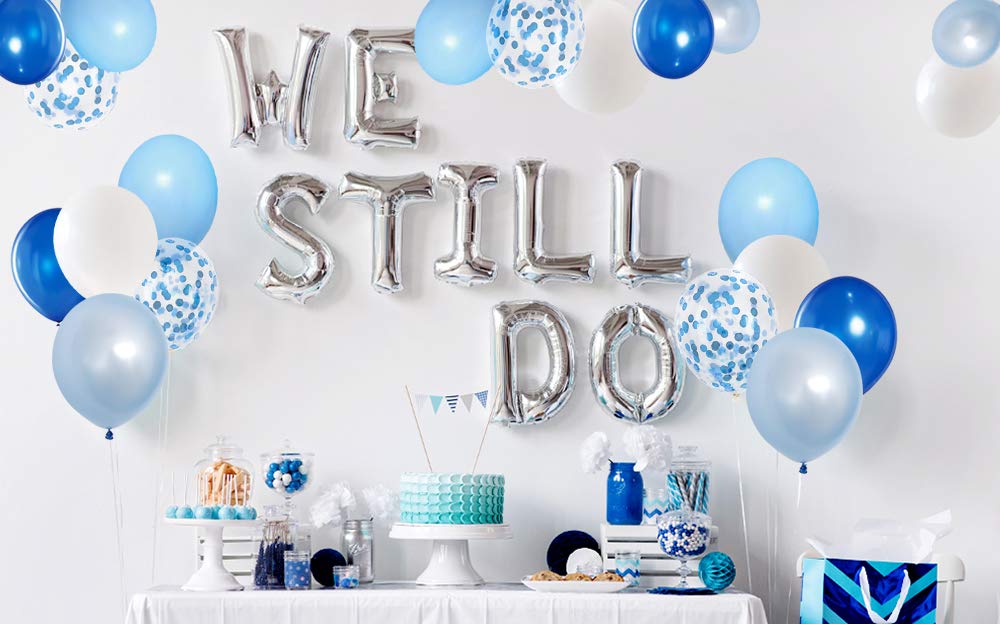 Hiquaty Royal Blue Confetti Latex Balloons, 50pcs – 12 inch Light Blue, Baby Blue & White Party Decor