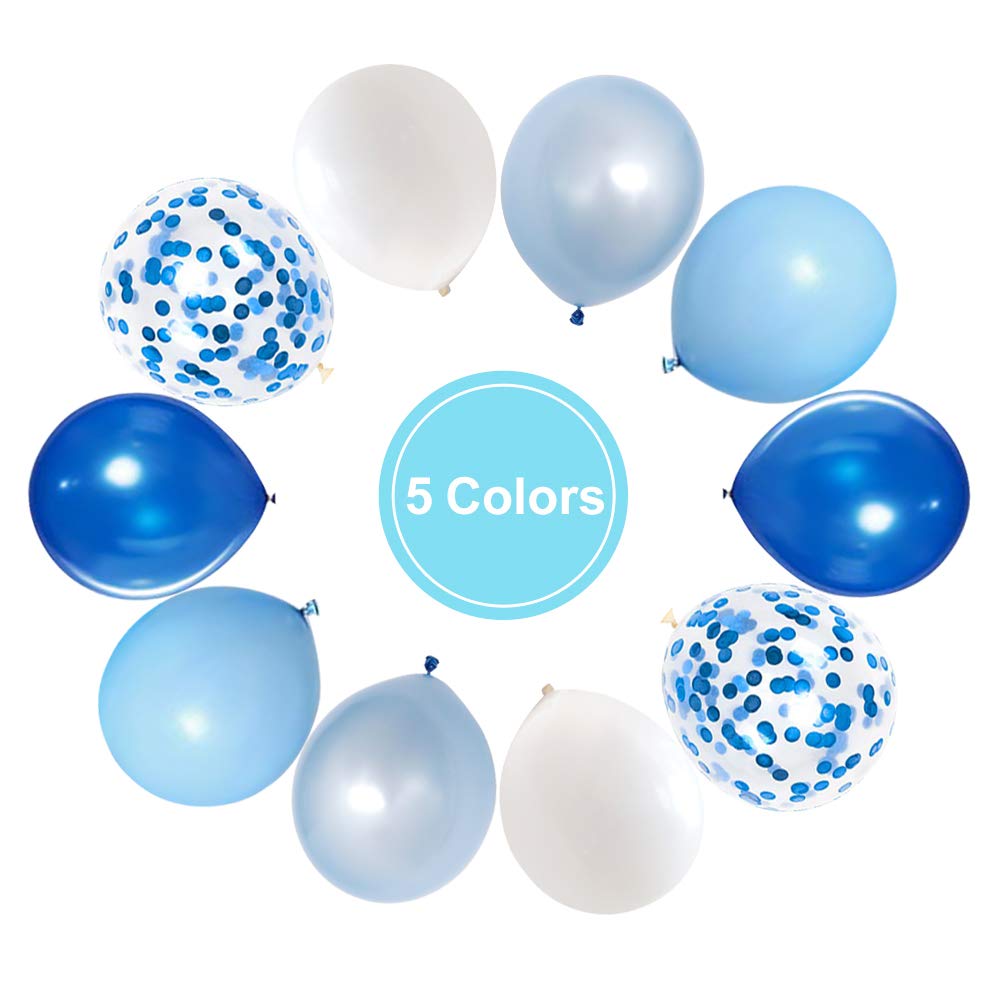 Hiquaty Royal Blue Confetti Latex Balloons, 50pcs – 12 inch Light Blue, Baby Blue & White Party Decor