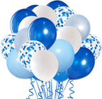 Hiquaty Royal Blue Confetti Latex Balloons, 50pcs – 12 inch Light Blue, Baby Blue & White Party Decor