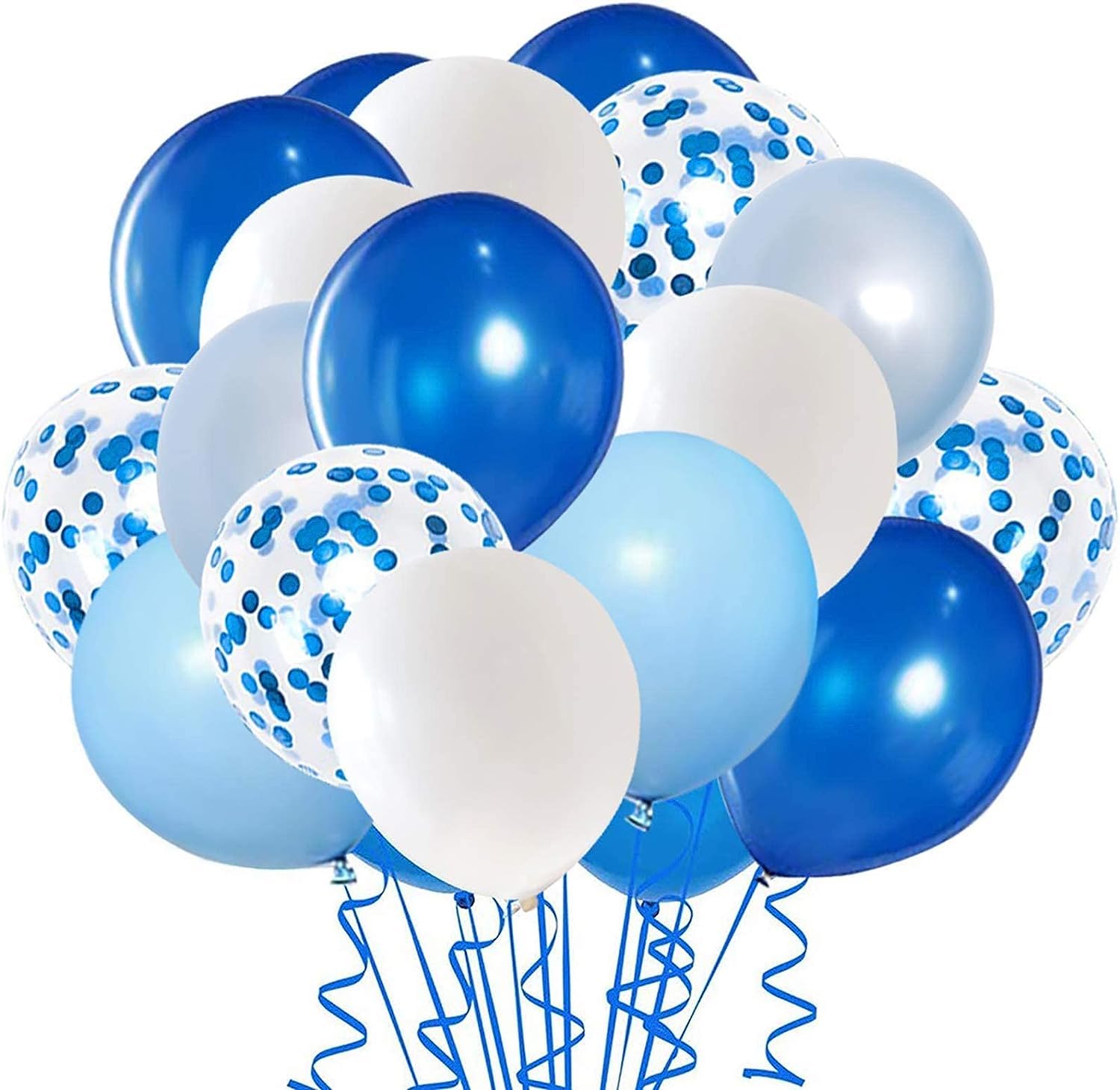 Hiquaty Royal Blue Confetti Latex Balloons, 50pcs – 12 inch Light Blue, Baby Blue & White Party Decor