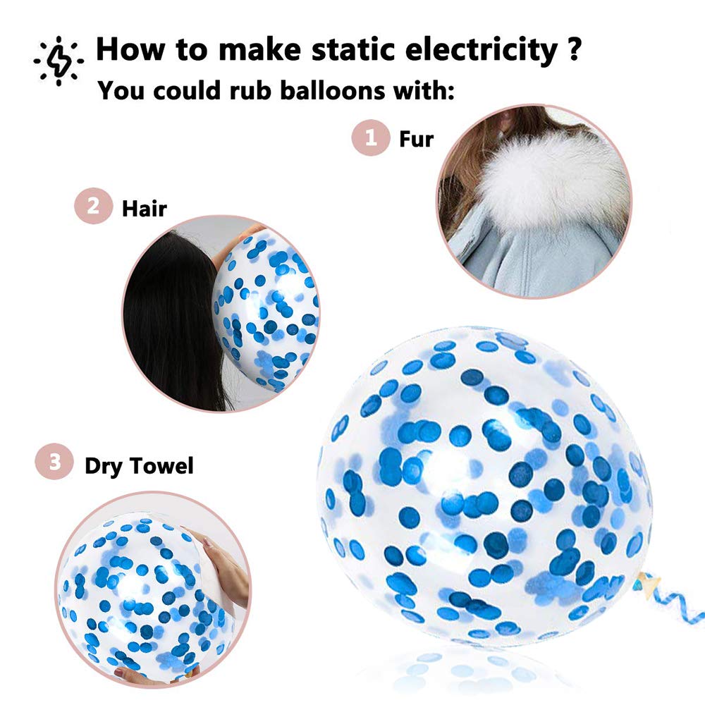 Hiquaty Royal Blue Confetti Latex Balloons, 50pcs – 12 inch Light Blue, Baby Blue & White Party Decor