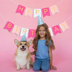 Hirbisnis Pink Happy Birthday Banner - Roseo Pink & White with Gold Letters | 13-Piece Decor