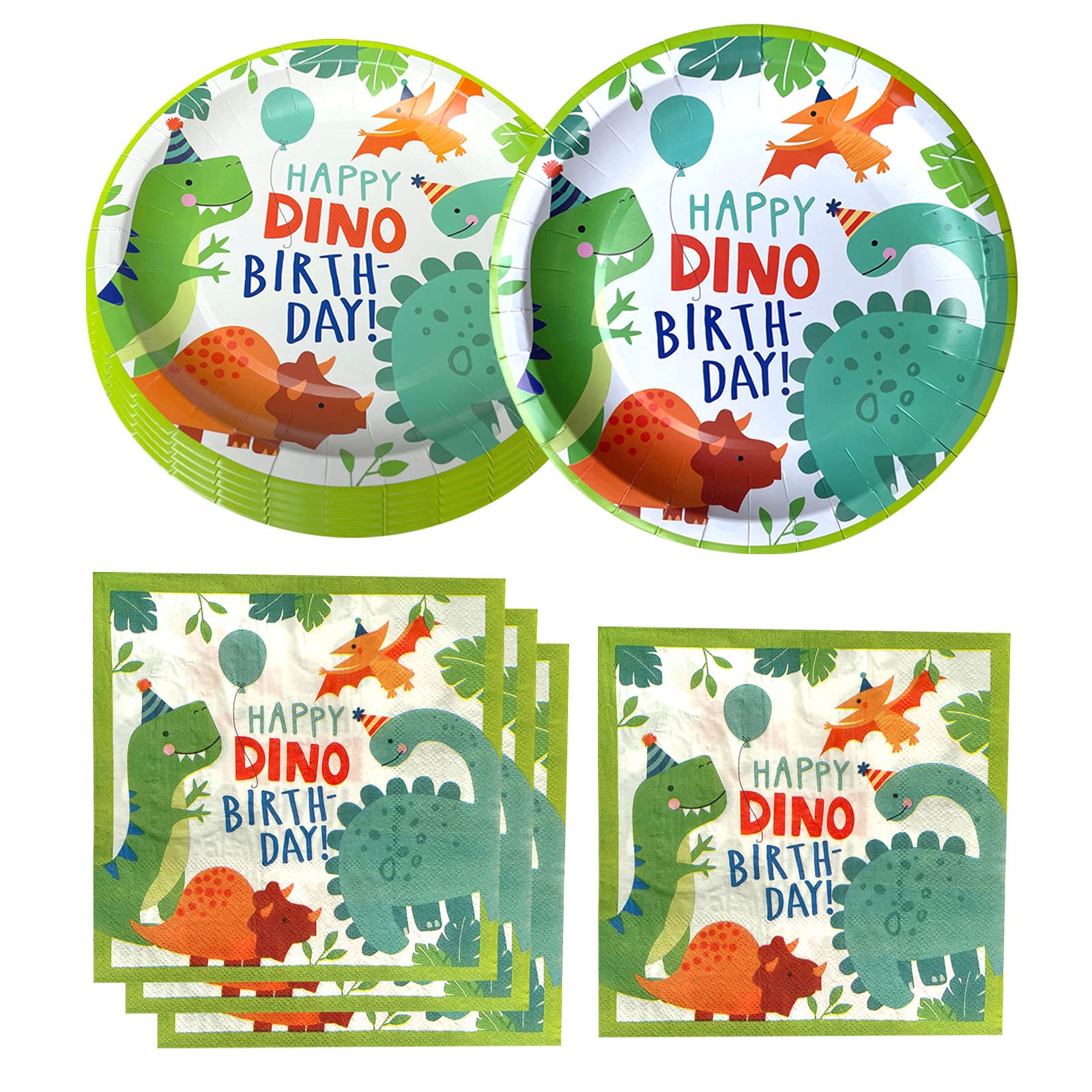HJFZLY Watercolor Dinosaur Birthday Party Supplies – 20 Plates & 20 Napkins for Dinosaur Theme Parties
