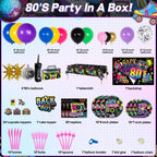 HJINGY 80s Party Decorations Kit – Inflatable Boombox, Mobile Phone & Back to the 80s Backdrop