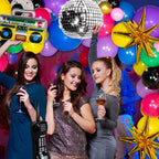 HJINGY 80s Party Decorations Kit – Inflatable Boombox, Mobile Phone & Back to the 80s Backdrop