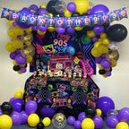 HJINGY 90s Party Decorations Bundle – Inflatable Microphone, Guitar, Backdrop, Banner & Tableware