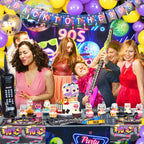 HJINGY 90s Party Decorations Bundle – Inflatable Microphone, Guitar, Backdrop, Banner & Tableware