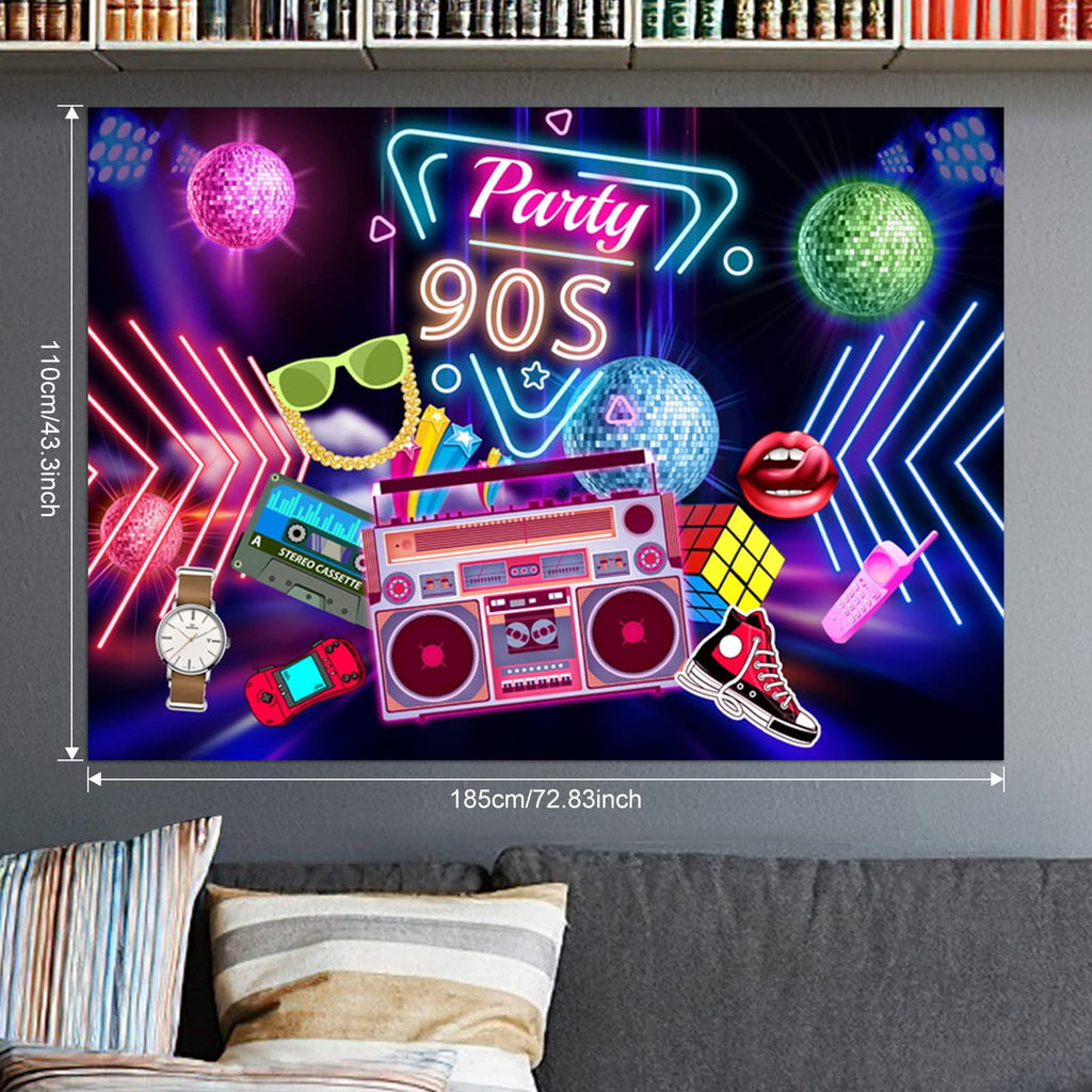 HJINGY 90s Party Decorations Bundle – Inflatable Microphone, Guitar, Backdrop, Banner & Tableware