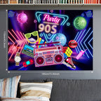 HJINGY 90s Party Decorations Bundle – Inflatable Microphone, Guitar, Backdrop, Banner & Tableware