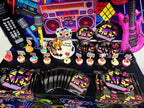 HJINGY 90s Party Decorations Bundle – Inflatable Microphone, Guitar, Backdrop, Banner & Tableware