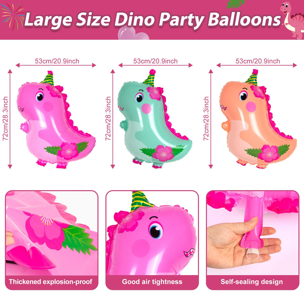 HJINGY 194-Piece Pink Dinosaur Party Decorations for Girls – Balloons, Backdrop & Tableware