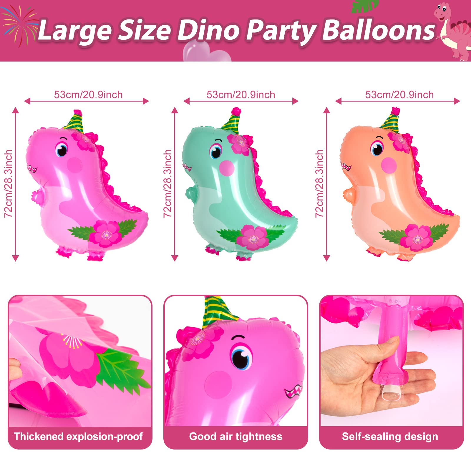 HJINGY 194-Piece Pink Dinosaur Party Decorations for Girls – Balloons, Backdrop & Tableware