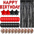 HMLOGZ Birthday Decorations Kit - Black and Red Balloons, Banner & Fringe Curtain
