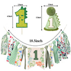 HODIHIWI Dinosaur Theme 1st Highchair Banner — Green Tassel Garland, Hat & Cake Topper