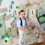 HODIHIWI Dinosaur Theme 1st Highchair Banner — Green Tassel Garland, Hat & Cake Topper