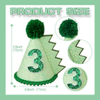 HODIHIWI Dinosaur 3rd Birthday Hat – Green Dino Theme Party Decoration & Favors