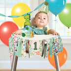 HODIHIWI Dinosaur Theme 1st Highchair Banner — Green Tassel Garland, Hat & Cake Topper