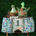 HODIHIWI Dinosaur Theme 1st Highchair Banner — Green Tassel Garland, Hat & Cake Topper