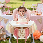 HODIHIWI 1/2 Pink Baby Girl Birthday Highchair Banner, Conical Hat & Wooden Cake Topper