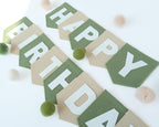 HODIHIWI Felt Green Khaki Happy Birthday Banner – Reusable Party Backdrop