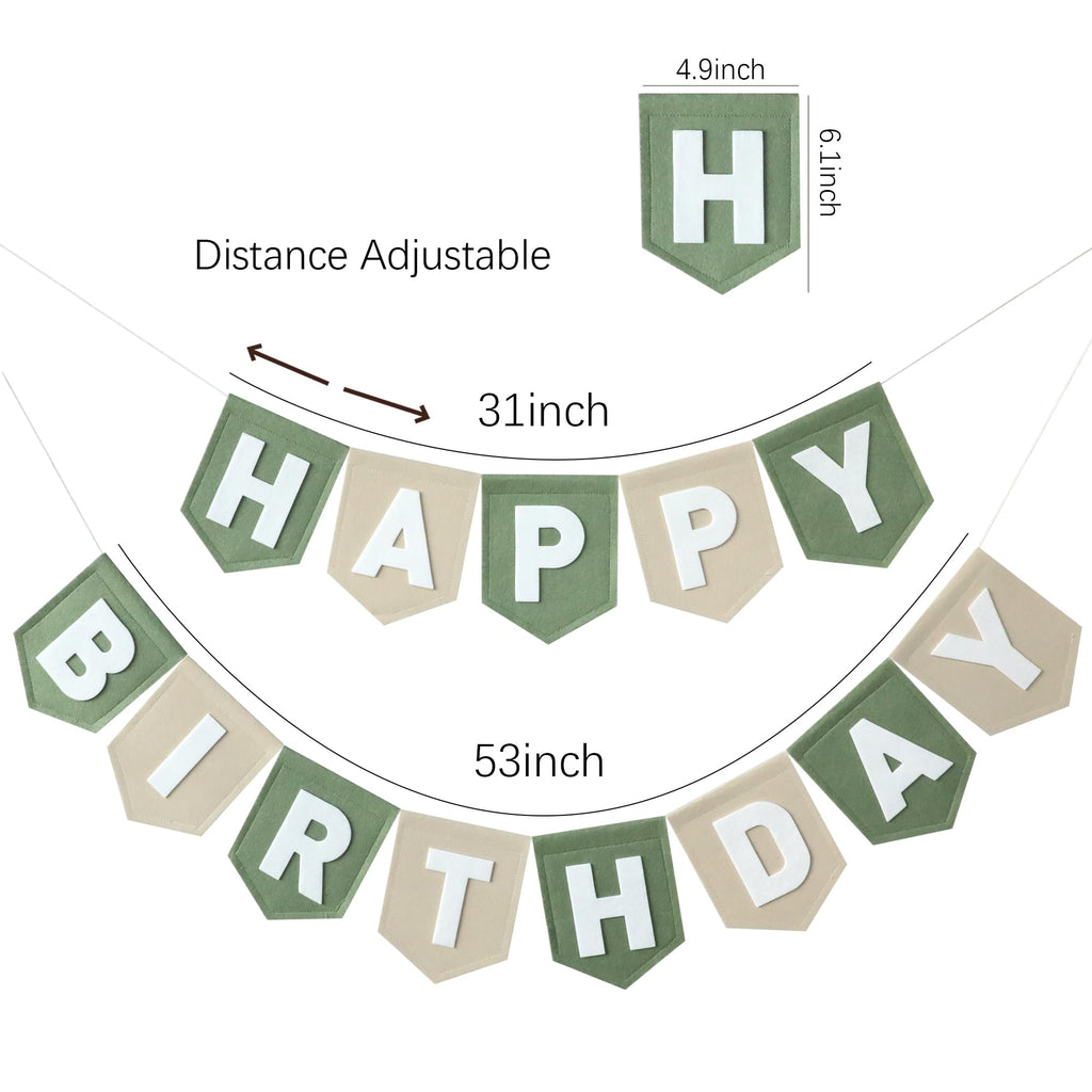 HODIHIWI Felt Green Khaki Happy Birthday Banner – Reusable Party Backdrop