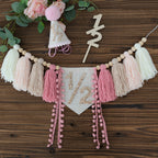 HODIHIWI 1/2 Pink Baby Girl Birthday Highchair Banner, Conical Hat & Wooden Cake Topper