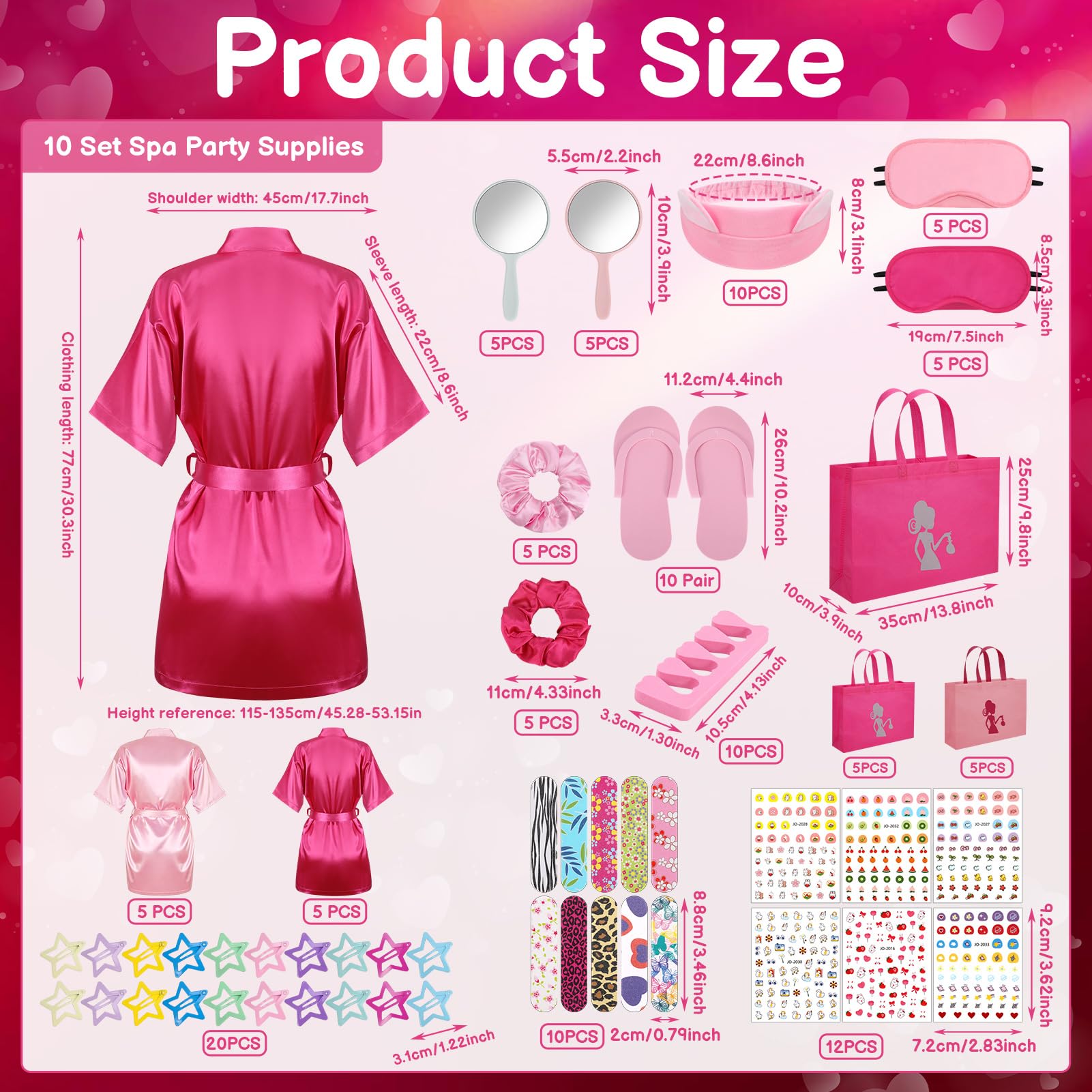 Hoemwarm Pink Spa Party Kit for Girls – 122-Piece Set with Satin Robes, Tote Bags & Nail Accessories