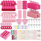 Hoemwarm Pink Spa Party Kit for Girls – 122-Piece Set with Satin Robes, Tote Bags & Nail Accessories