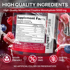 Hofnie Creatine Monohydrate Gummies 5000 mg – Vegan, Sugar-FREE Pre-Workout – Raspberry & Blackberry, 120 Gummies
