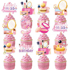 Hokinaa Little Miss Threenager 40-Piece Birthday Cupcake Toppers | Pink Makeup Theme