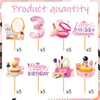 Hokinaa Little Miss Threenager 40-Piece Birthday Cupcake Toppers | Pink Makeup Theme