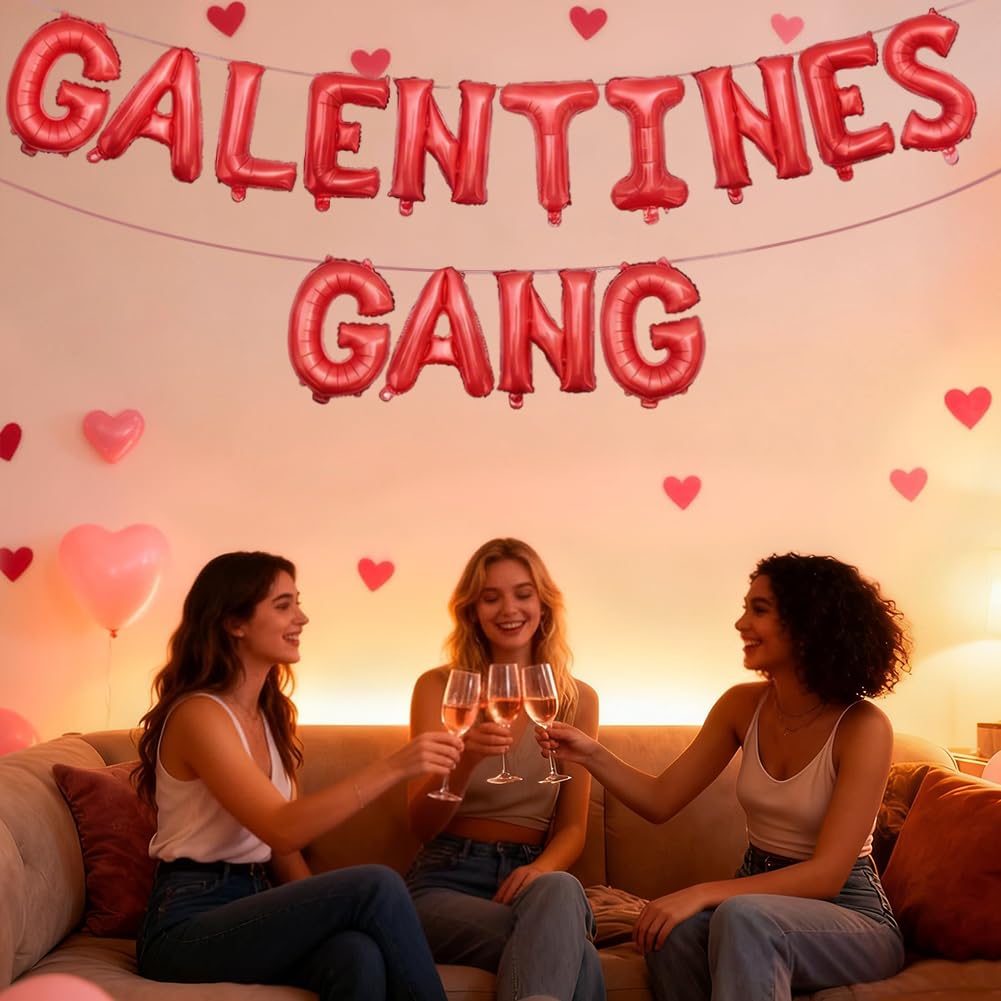 Holiwoer Happy Galentines Day Decorations – Galentines Gang Foil Banner, Red