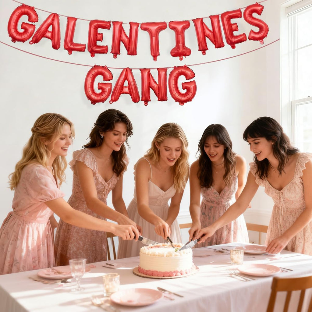 Holiwoer Happy Galentines Day Decorations – Galentines Gang Foil Banner, Red