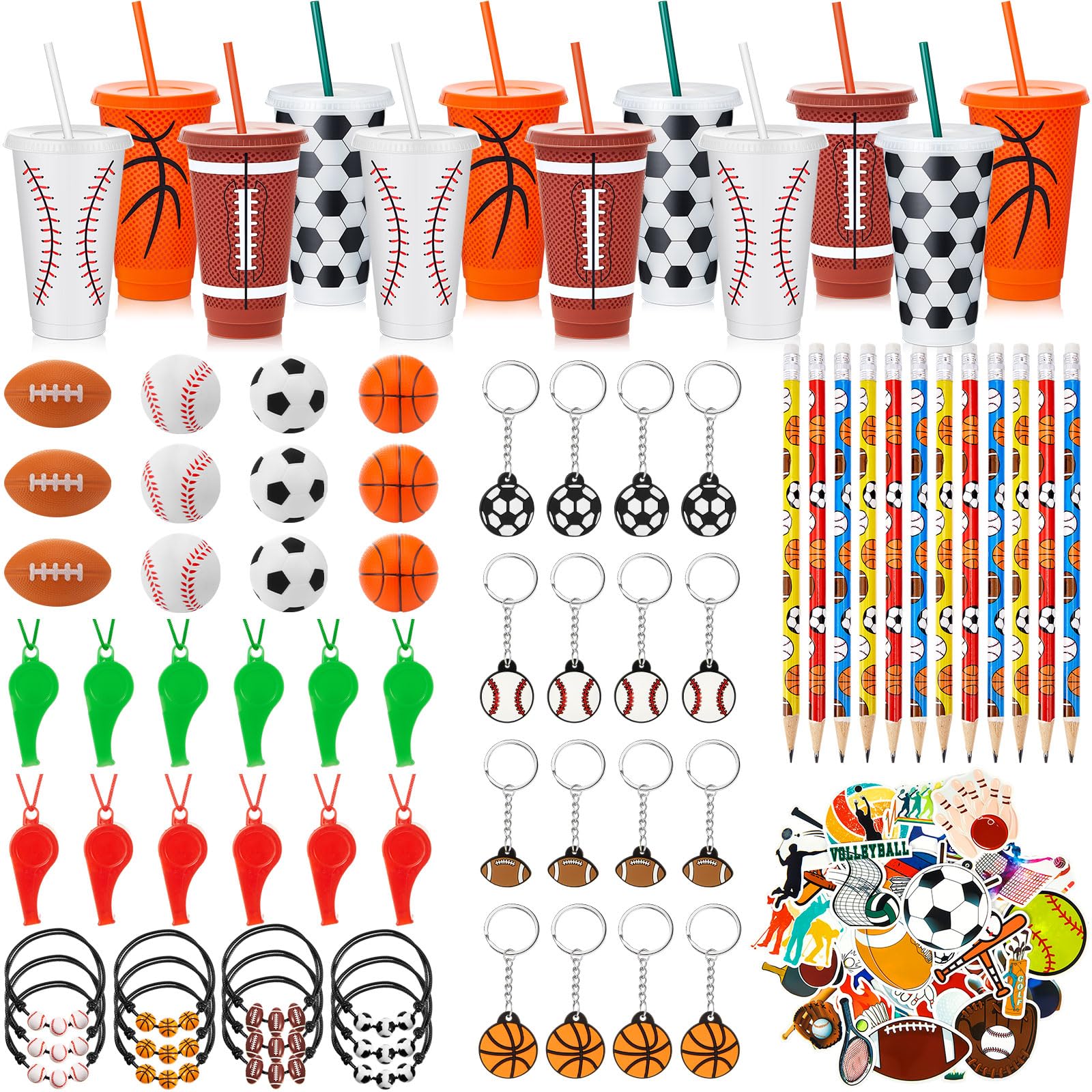 Hollowfly 12-Piece Sports Party Favors Set – Cups, Pencils, Whistles & More