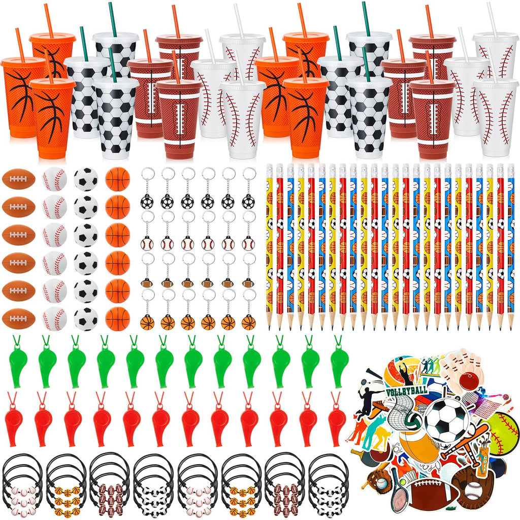 Hollowfly 24-Piece Sports Party Favors Set – Cups, Pencils, Whistles & More