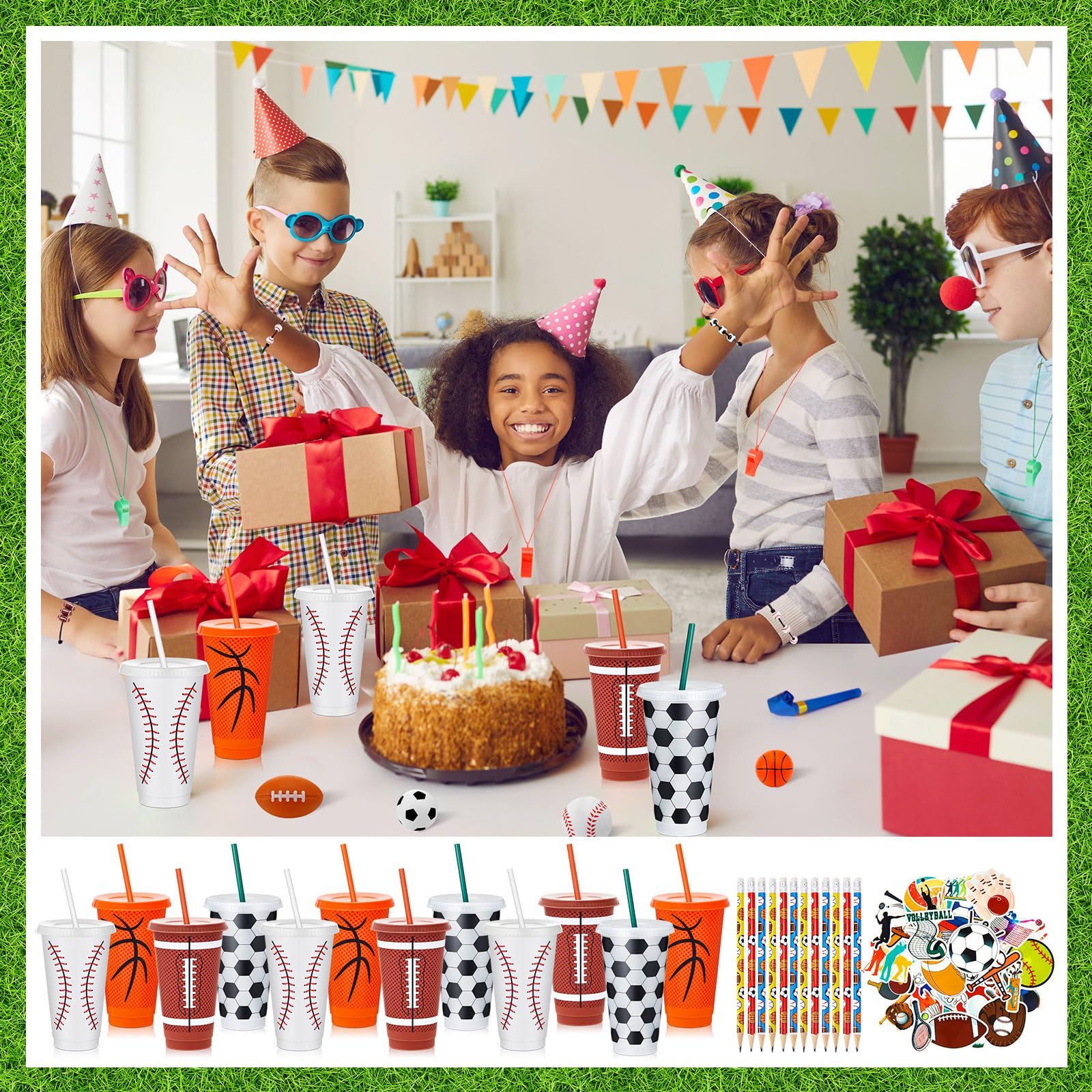Hollowfly 24-Piece Sports Party Favors Set – Cups, Pencils, Whistles & More