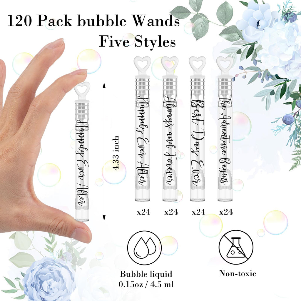 Hollowfly 120 Count Wedding Mini Bubble Wands – Heart-Shaped Party Favors for Send-Offs